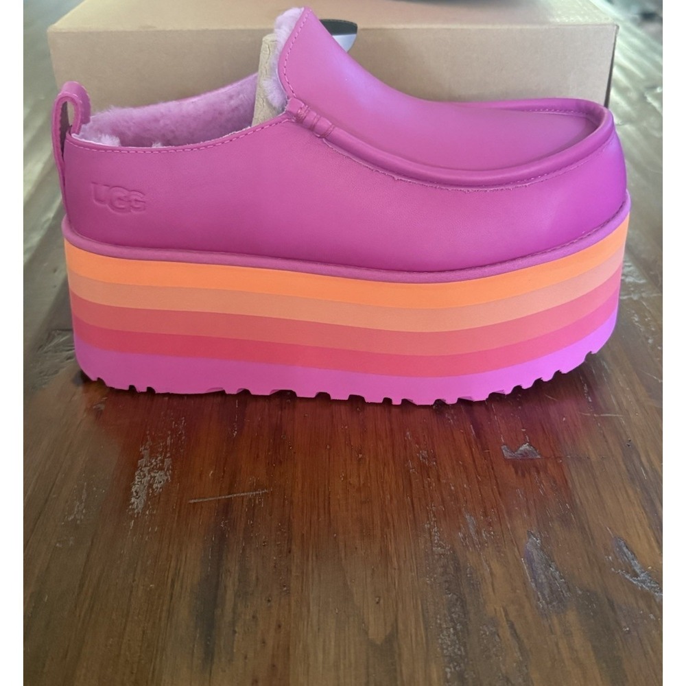 UGG Urseen Platform Clogs Womens 8 Pink Rainbow Sole Slip On Shoes NIB - Picture 2 of 3